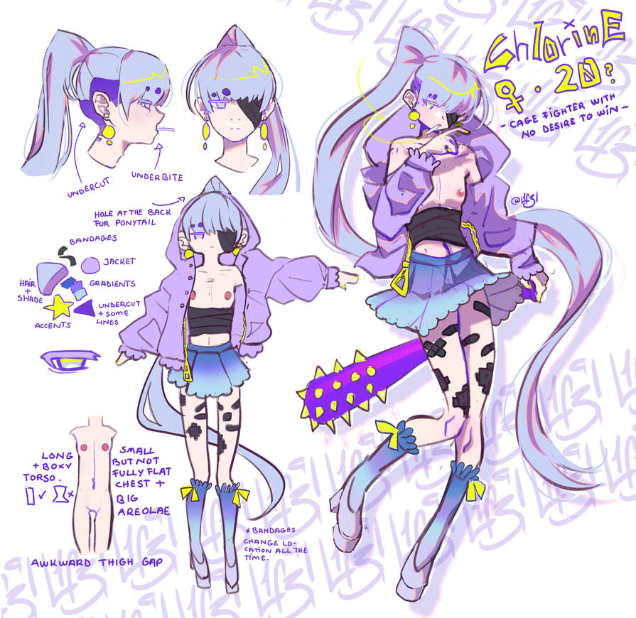 Chlorine sketch page, one of my oc's. Free the nipple.