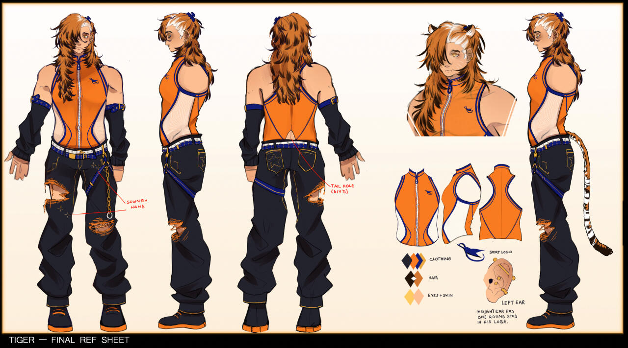Clean sketch/colored turnaround from the end of a concept art project. Character from an unannounced project.