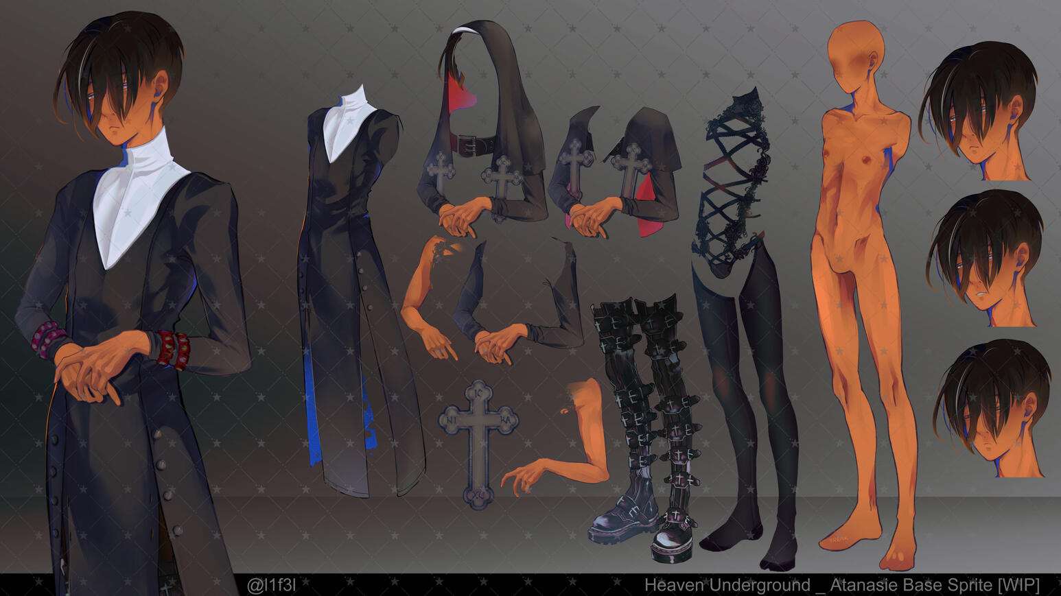 Sprite showcase of a character from my upcoming VN, Heaven Underground. Not publicly annoounced yet, but who's reading this anyway?
